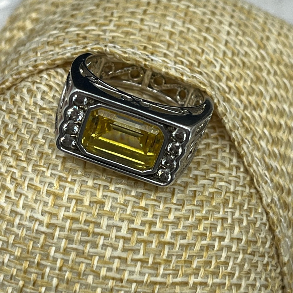 Vintage 925 Sterling Silver SWJ CZ Statement Ring – Yellow Emerald Cut Size 5.75 - Picture 14 of 17